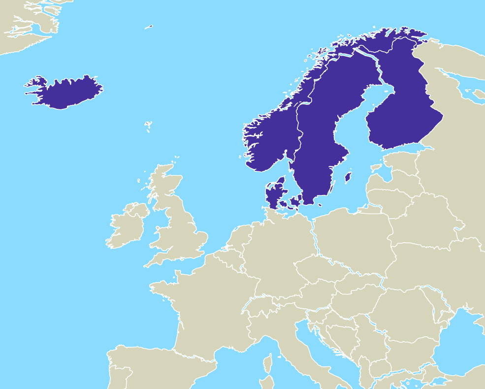 Illustration Europe - Nordic region highlighted